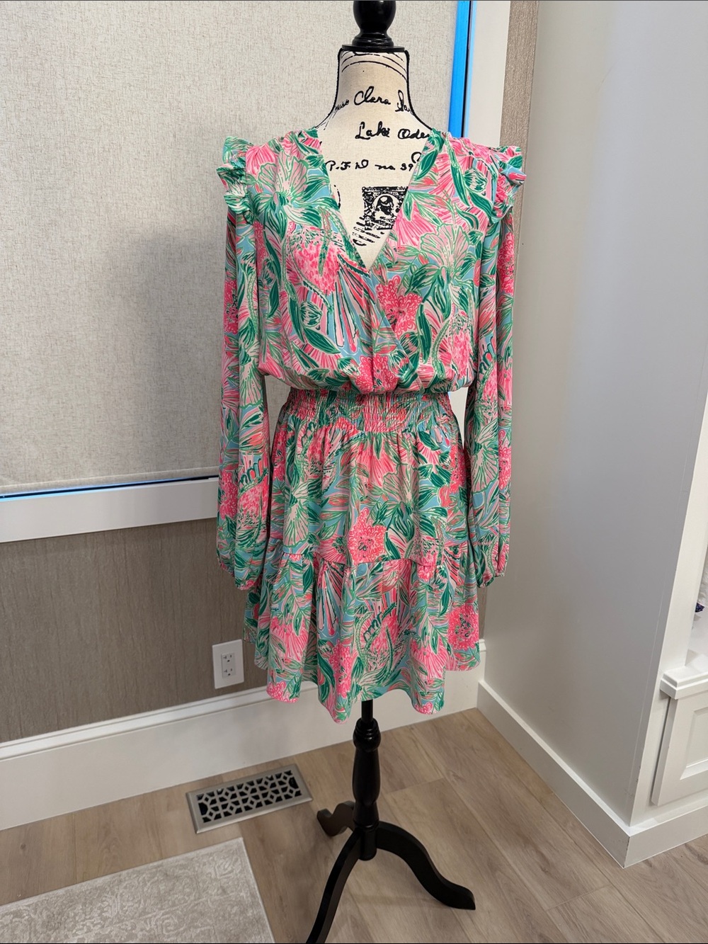 Lilly Pulitzer Pink & Green Floral Ruffled Long-Sleeve Dress